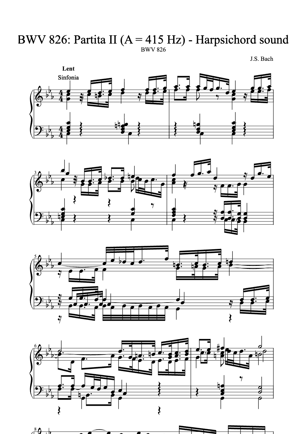 Sheet music preview for Partita No. 2 in C Minor, BWV 826