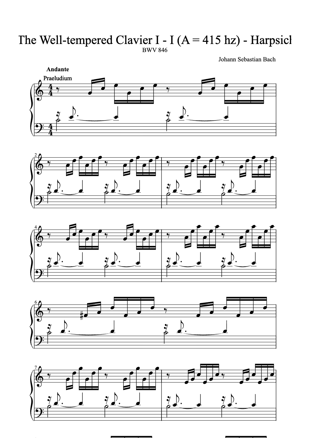 Sheet music preview for The Well-Tempered Clavier, Book I: Prelude in C Major, BWV 846