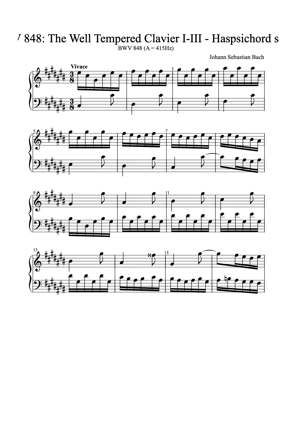 Sheet music preview for The Well-Tempered Clavier, Book I: Prelude and Fugue in C Major, BWV 846