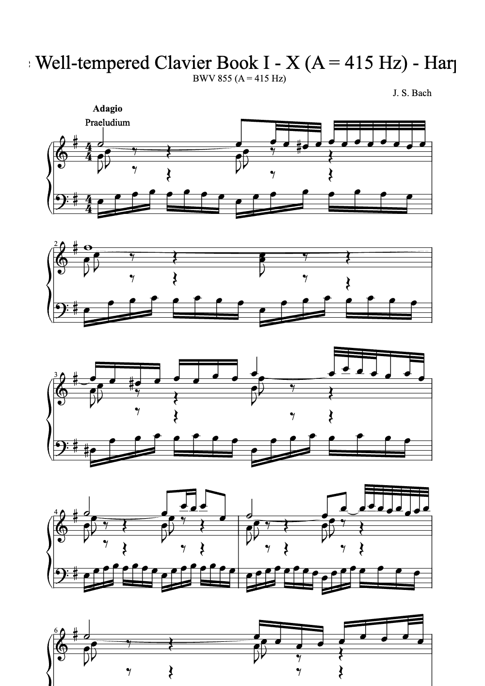 Sheet music preview for The Well-Tempered Clavier, Book I: Prelude and Fugue in C Major, BWV 855
