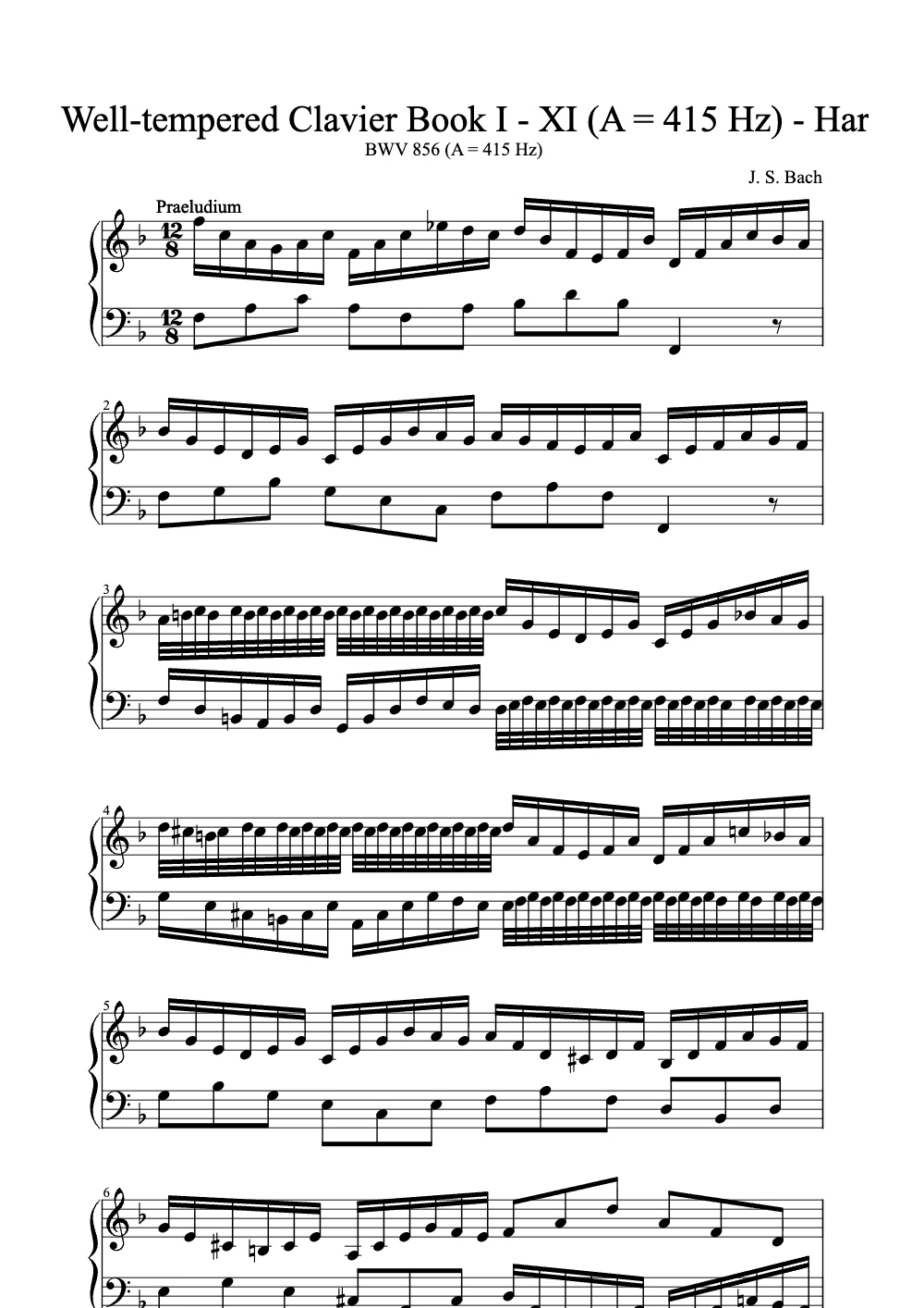 Sheet music preview for The Well-Tempered Clavier, Book I: XI