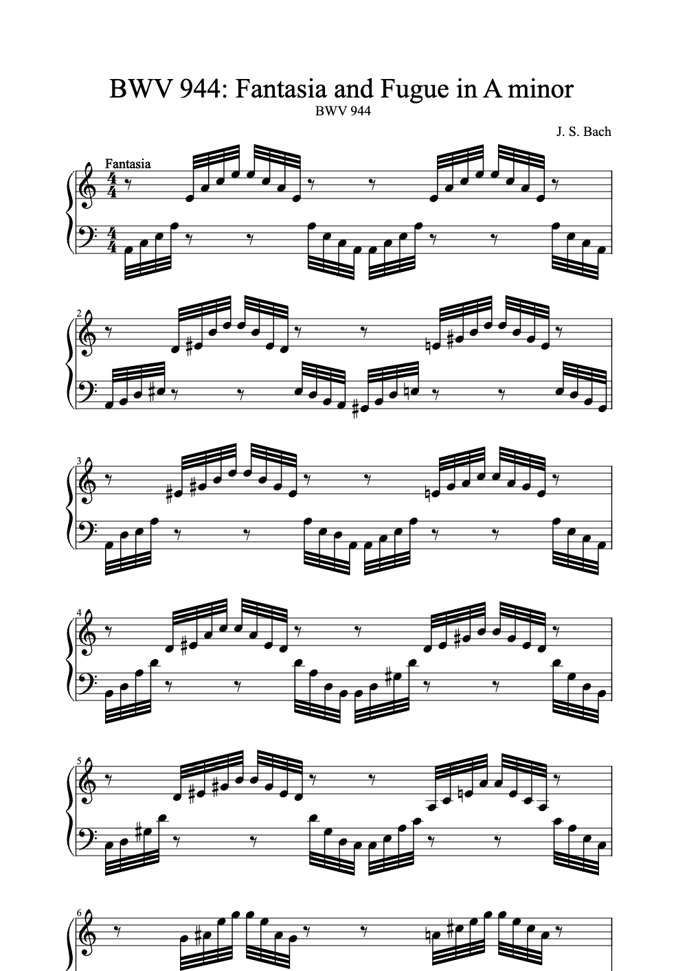 Sheet music preview for Fantasia and Fugue in A Minor