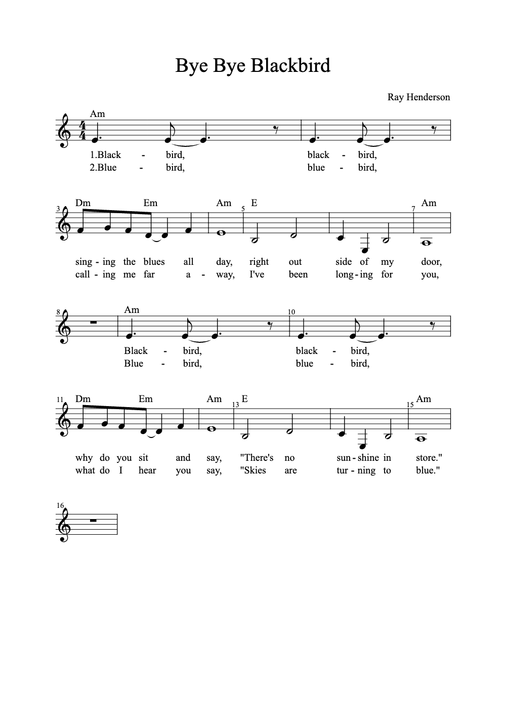 Sheet music preview for Bye Bye Blackbird