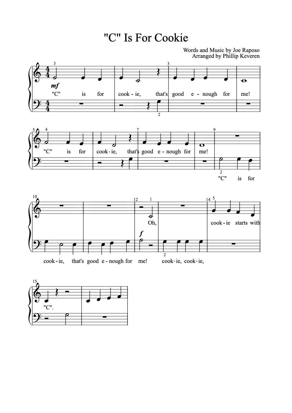 Sheet music preview for C Is For Cookie