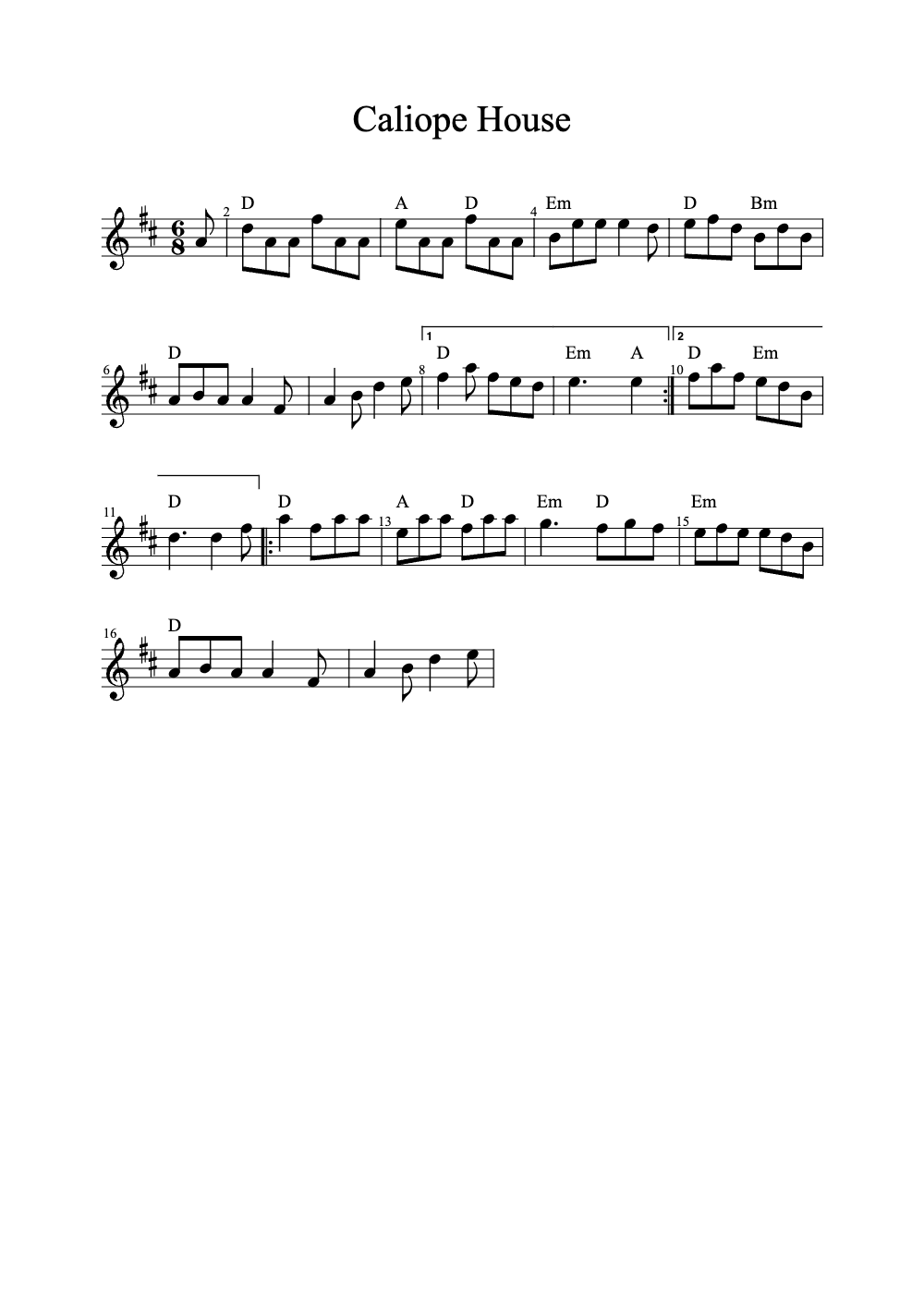 Sheet music preview for Caliope House