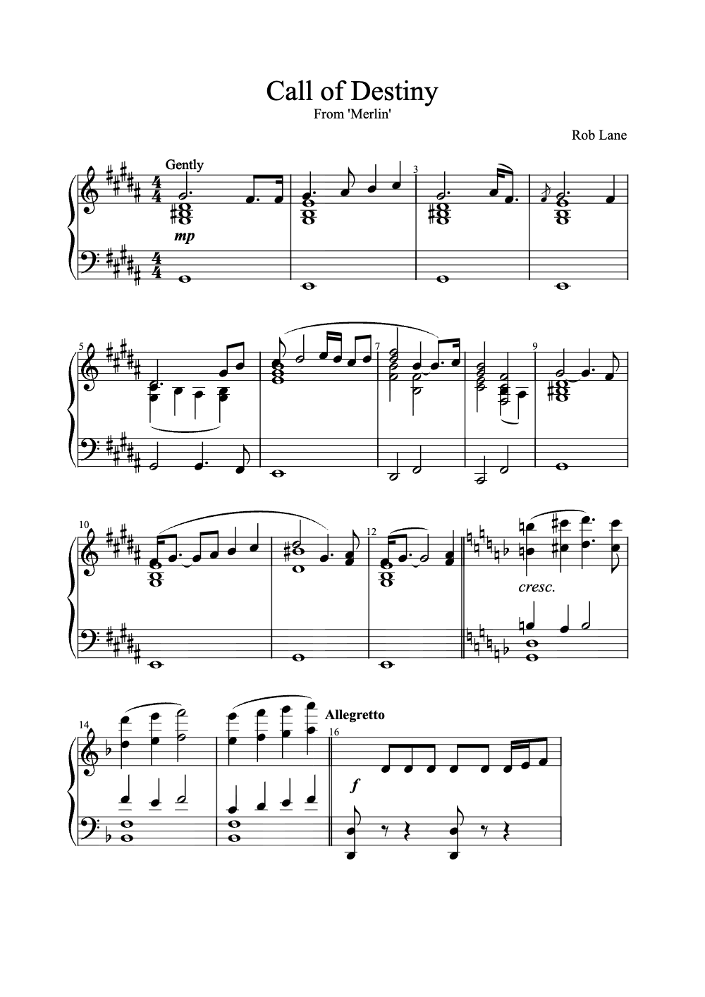 Sheet music preview for Call of Destiny