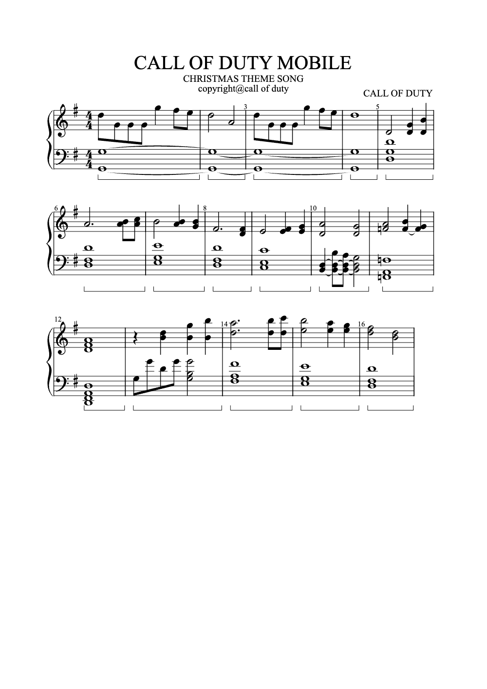 Sheet music preview for Call of Duty Mobile
