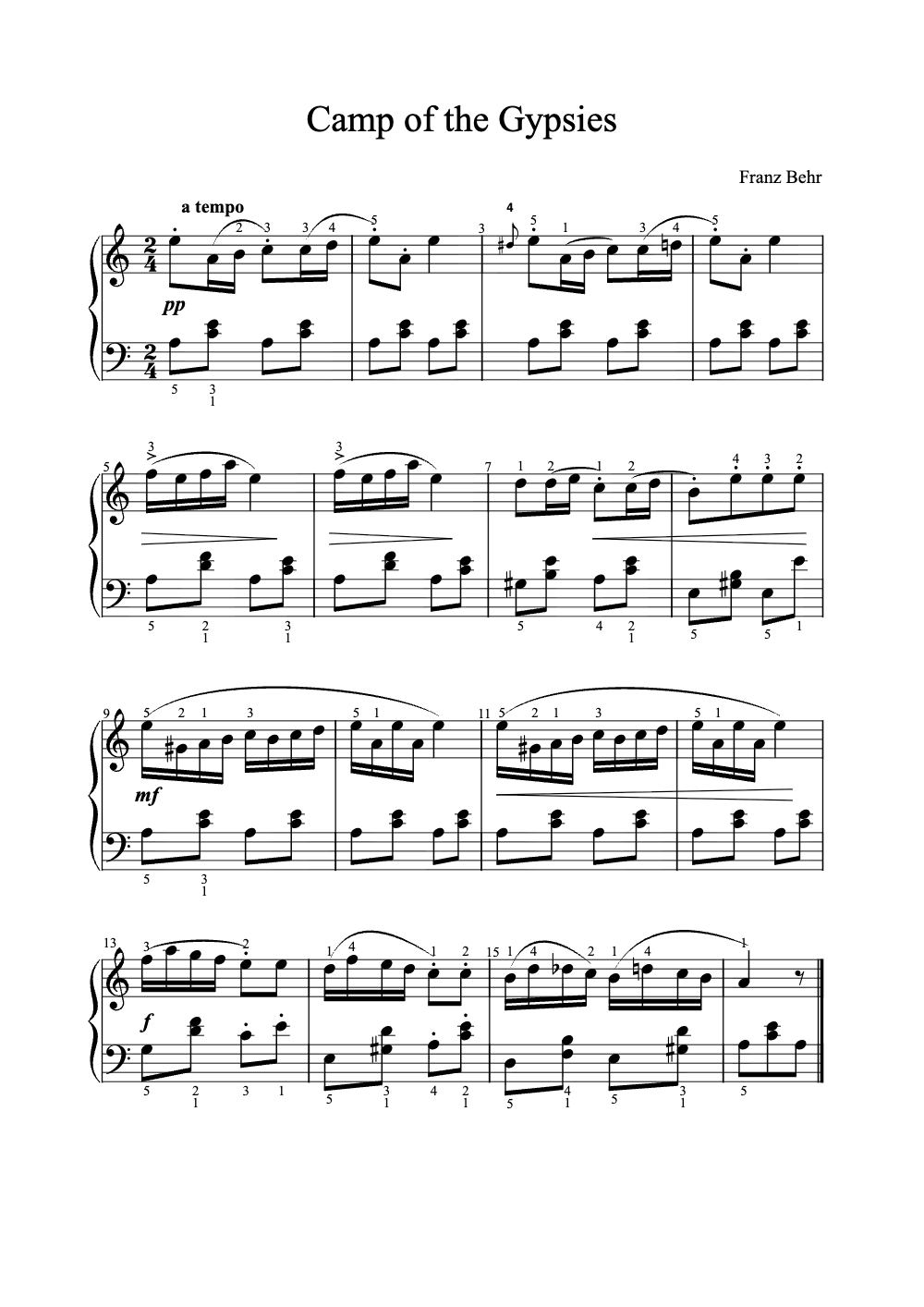 Sheet music preview for Camp of the Gypsies