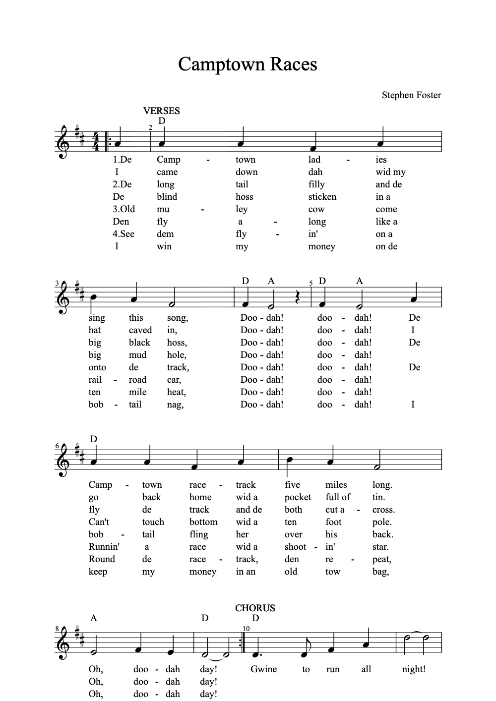 Sheet music preview for Camptown Races
