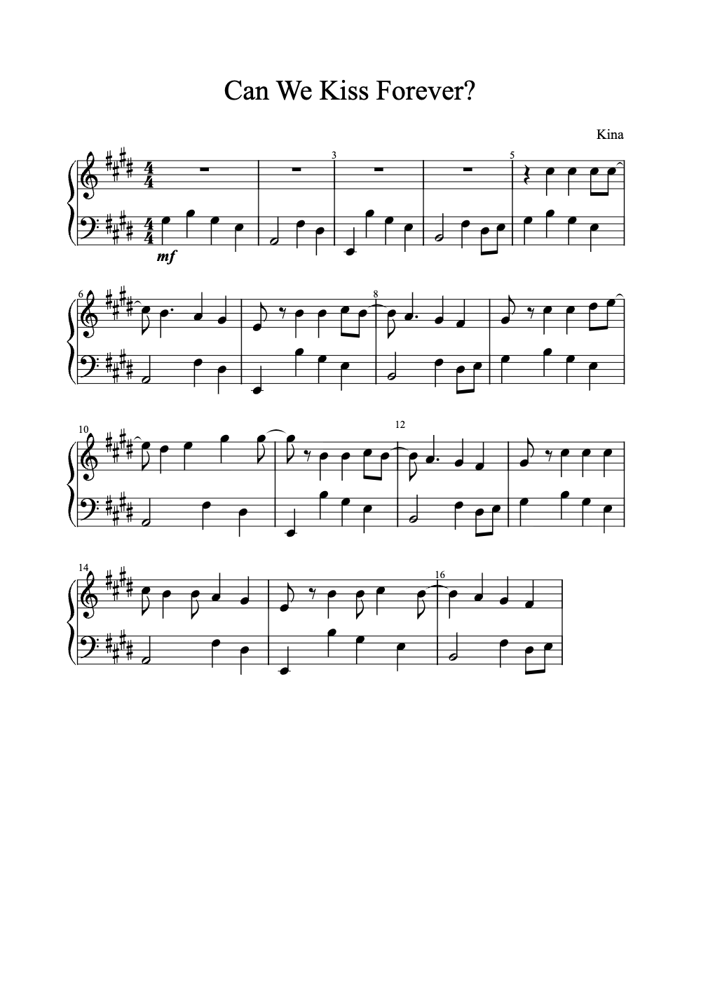 Sheet music preview for Can We Kiss Forever?