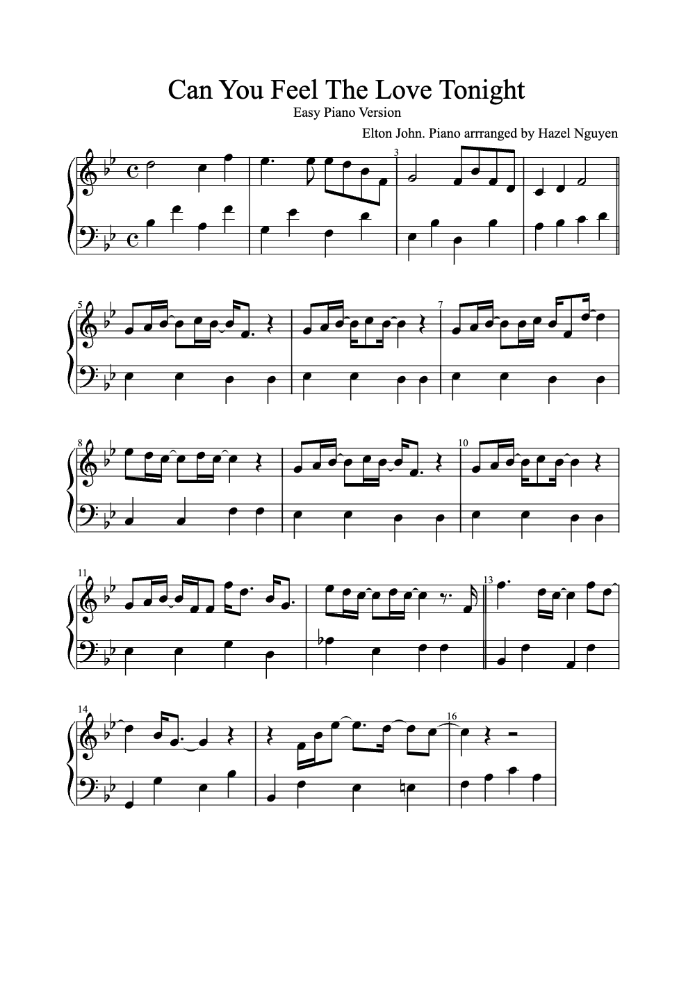 Sheet music preview for Can You Feel the Love Tonight