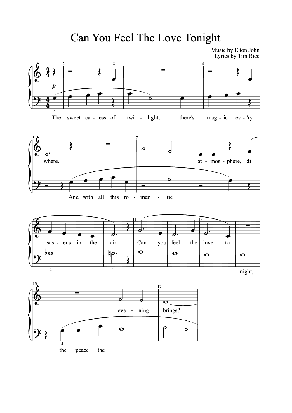 Sheet music preview for Can You Feel the Love Tonight