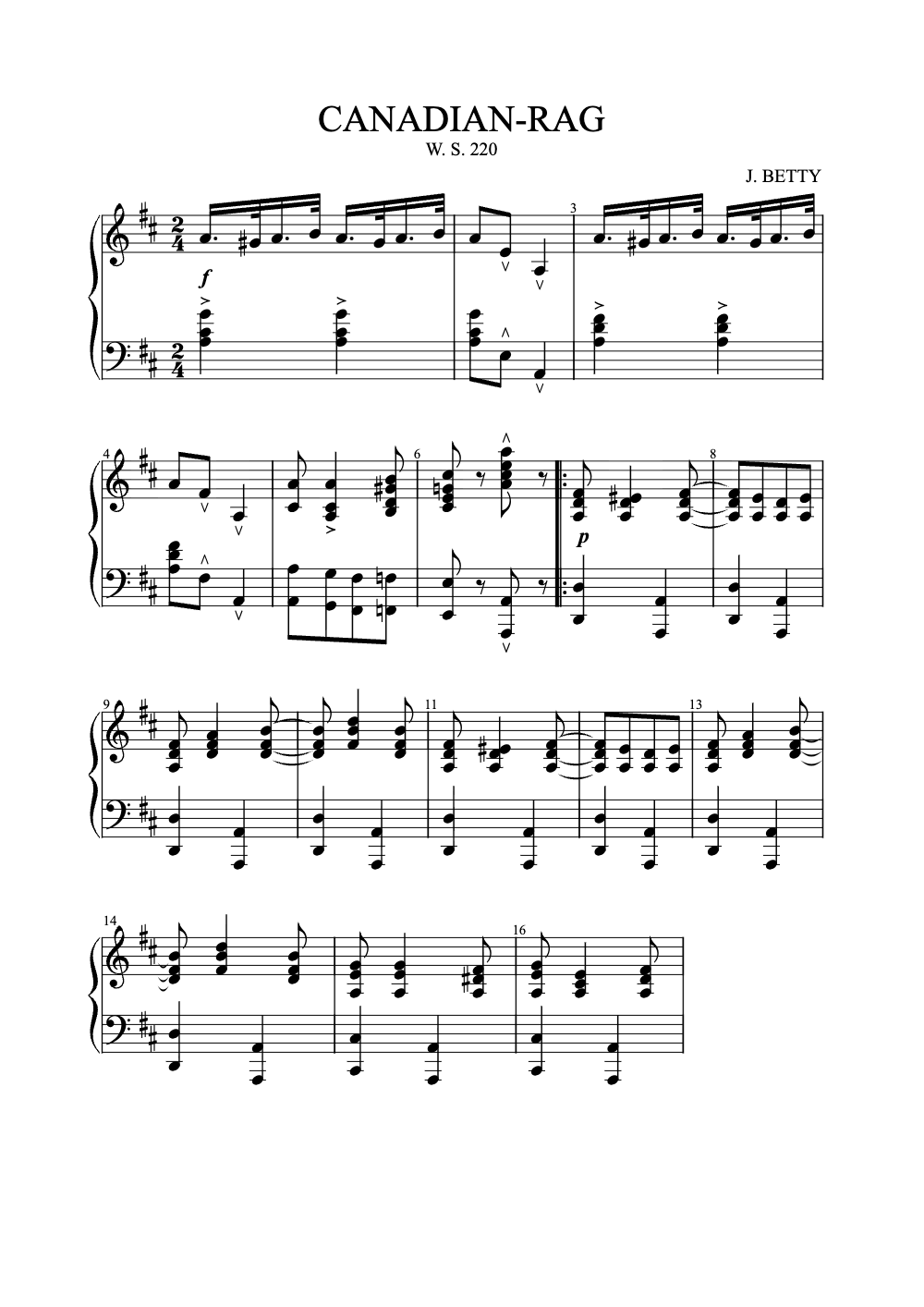 Sheet music preview for Canadian Rag