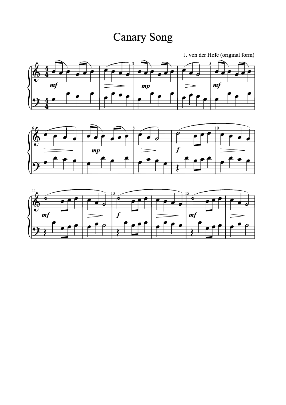 Sheet music preview for Canary Song