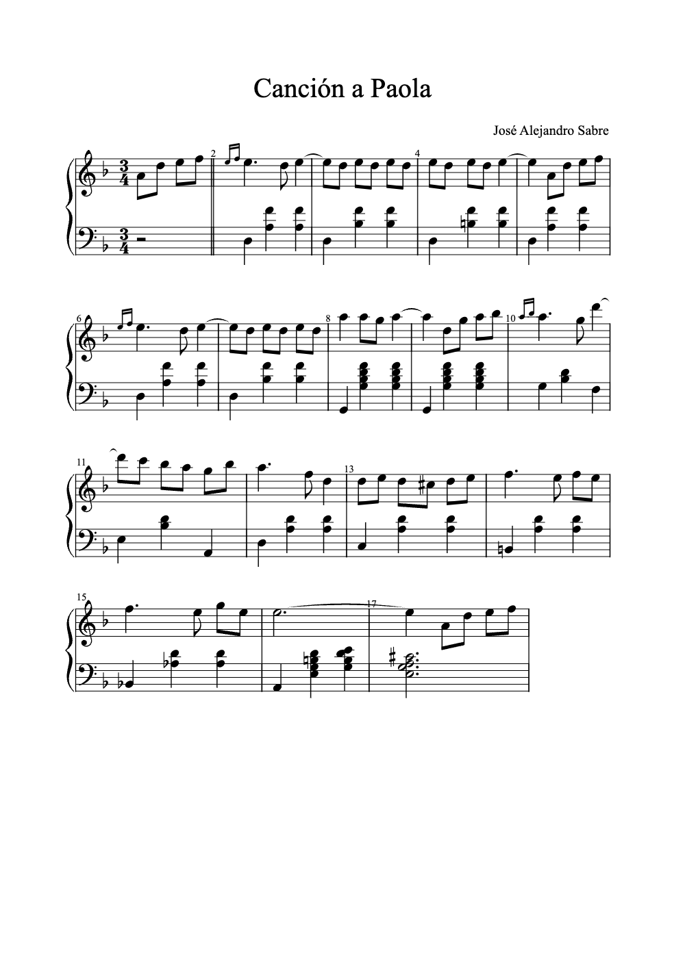 Sheet music preview for Canción a Paola