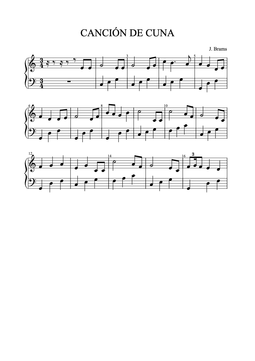Sheet music preview for Canción de Cuna