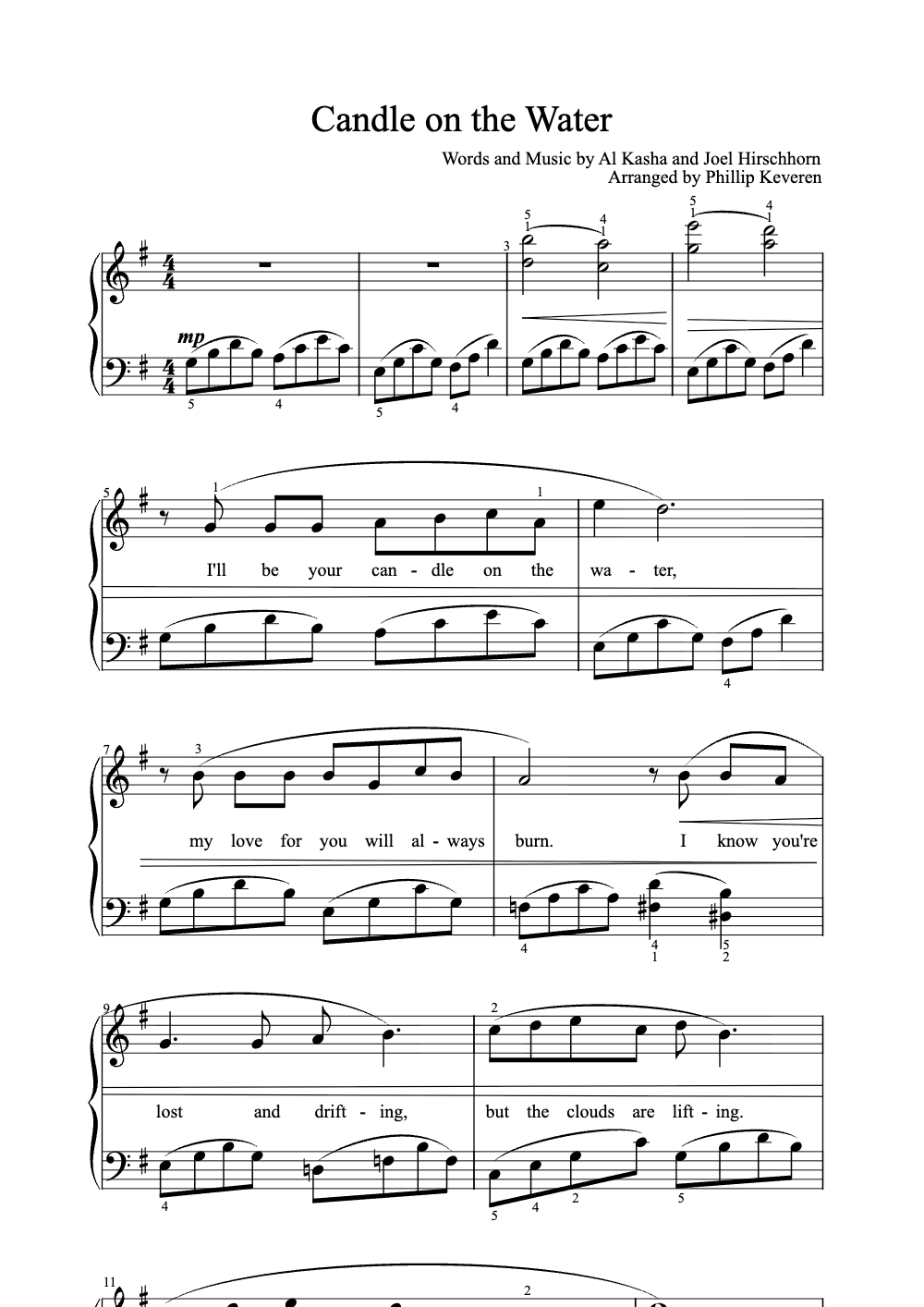 Sheet music preview for Candle on the Water
