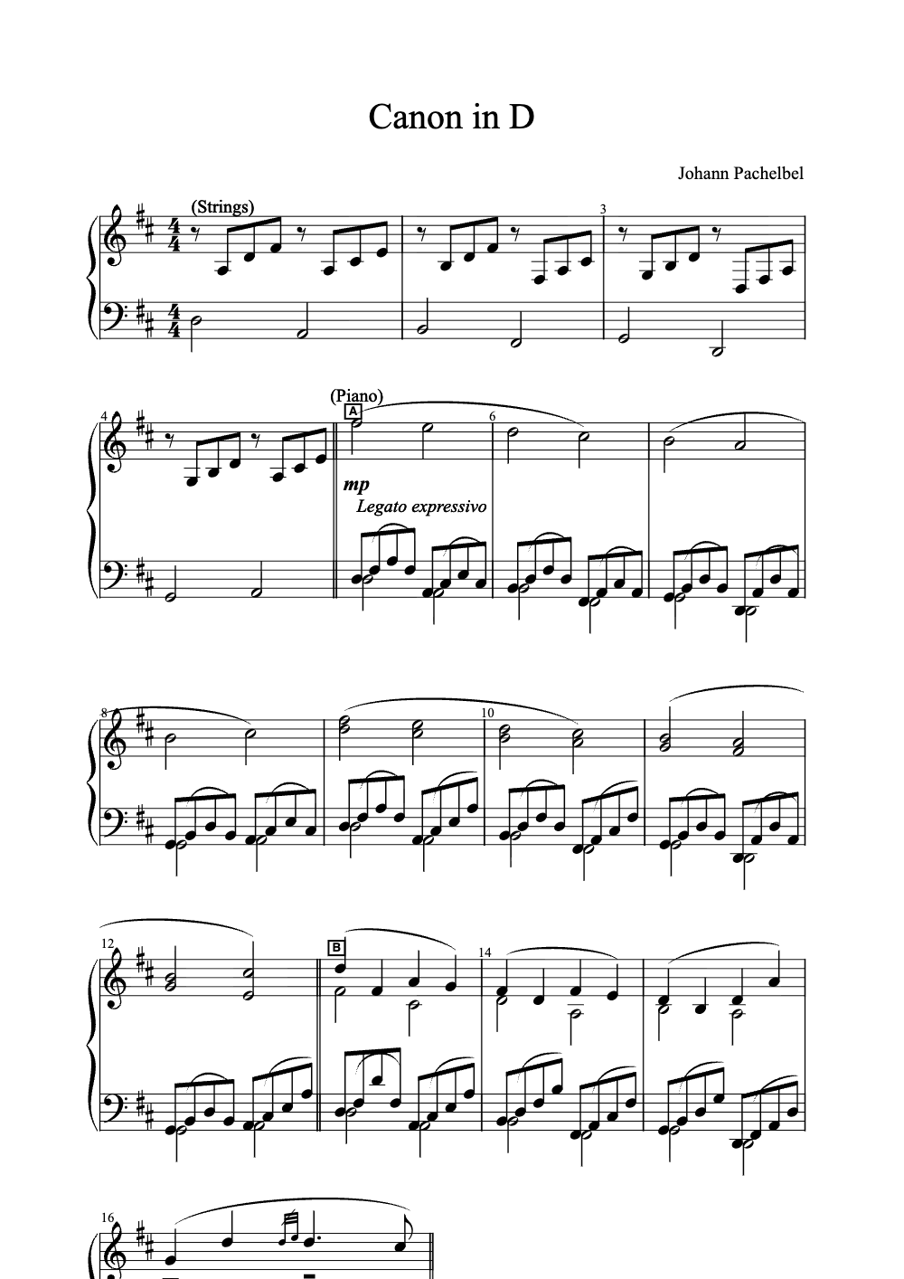 Sheet music preview for Canon in D