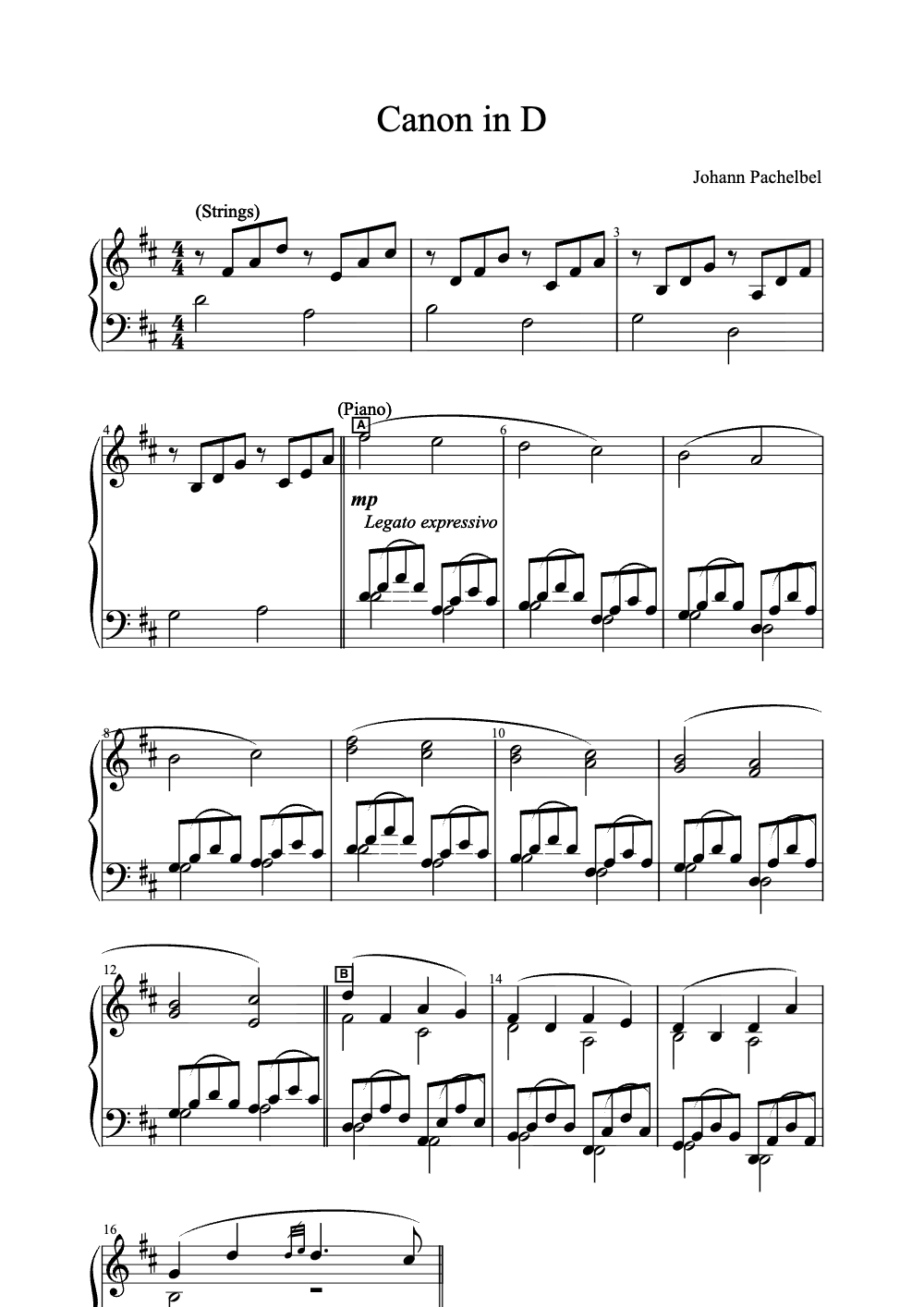 Sheet music preview for Canon in D