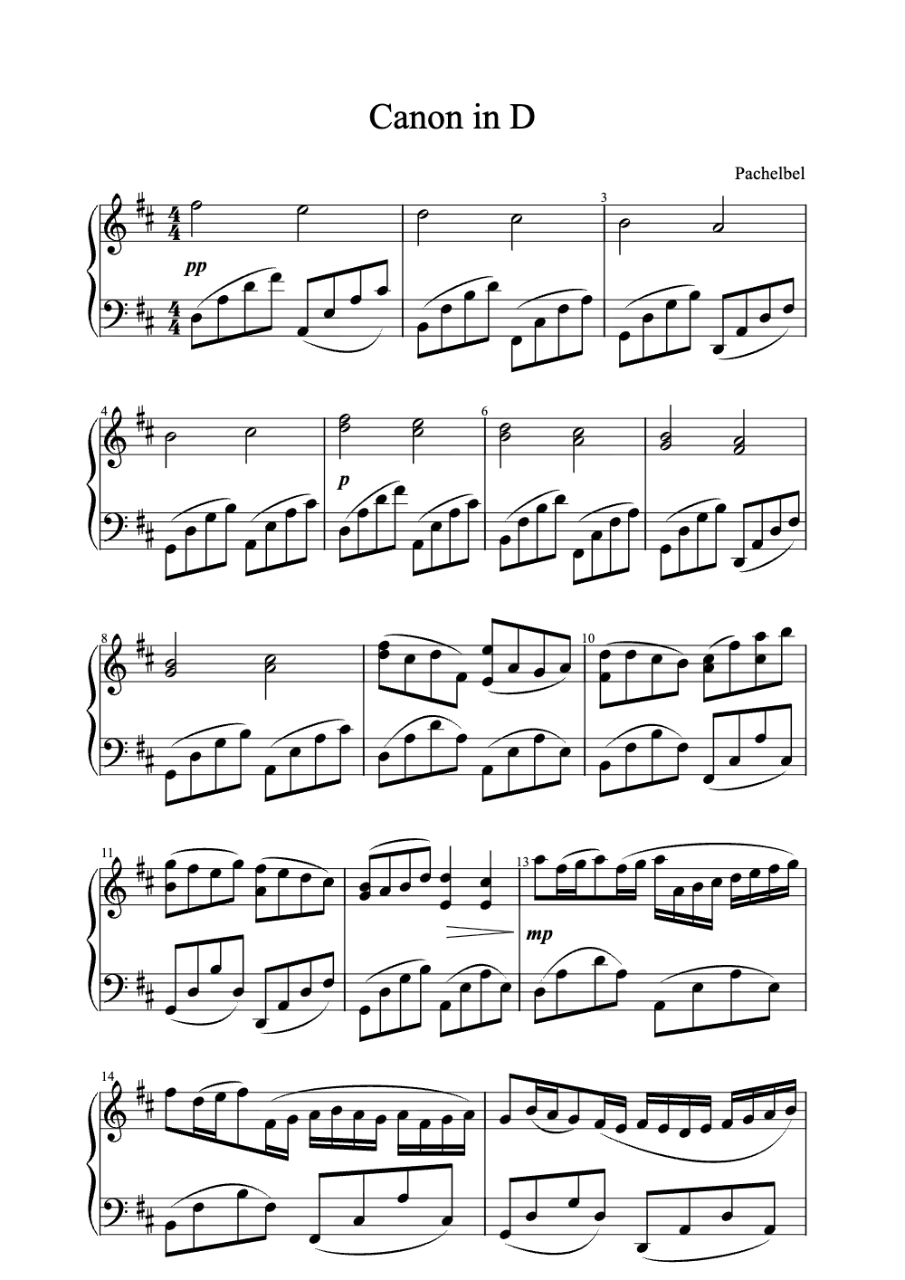 Sheet music preview for Canon in D
