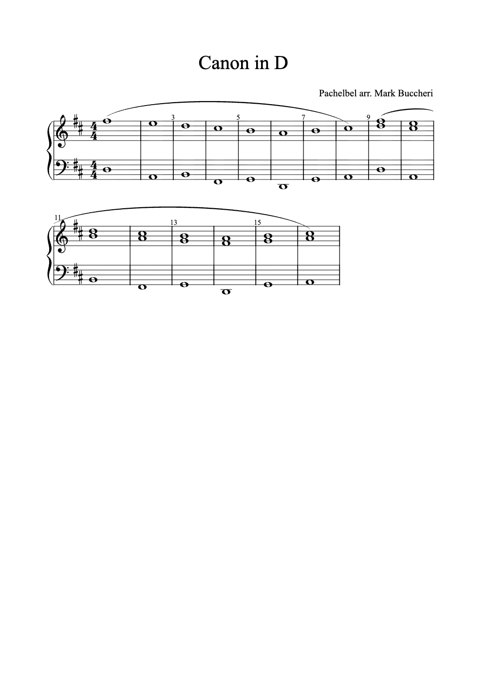 Sheet music preview for Canon in D