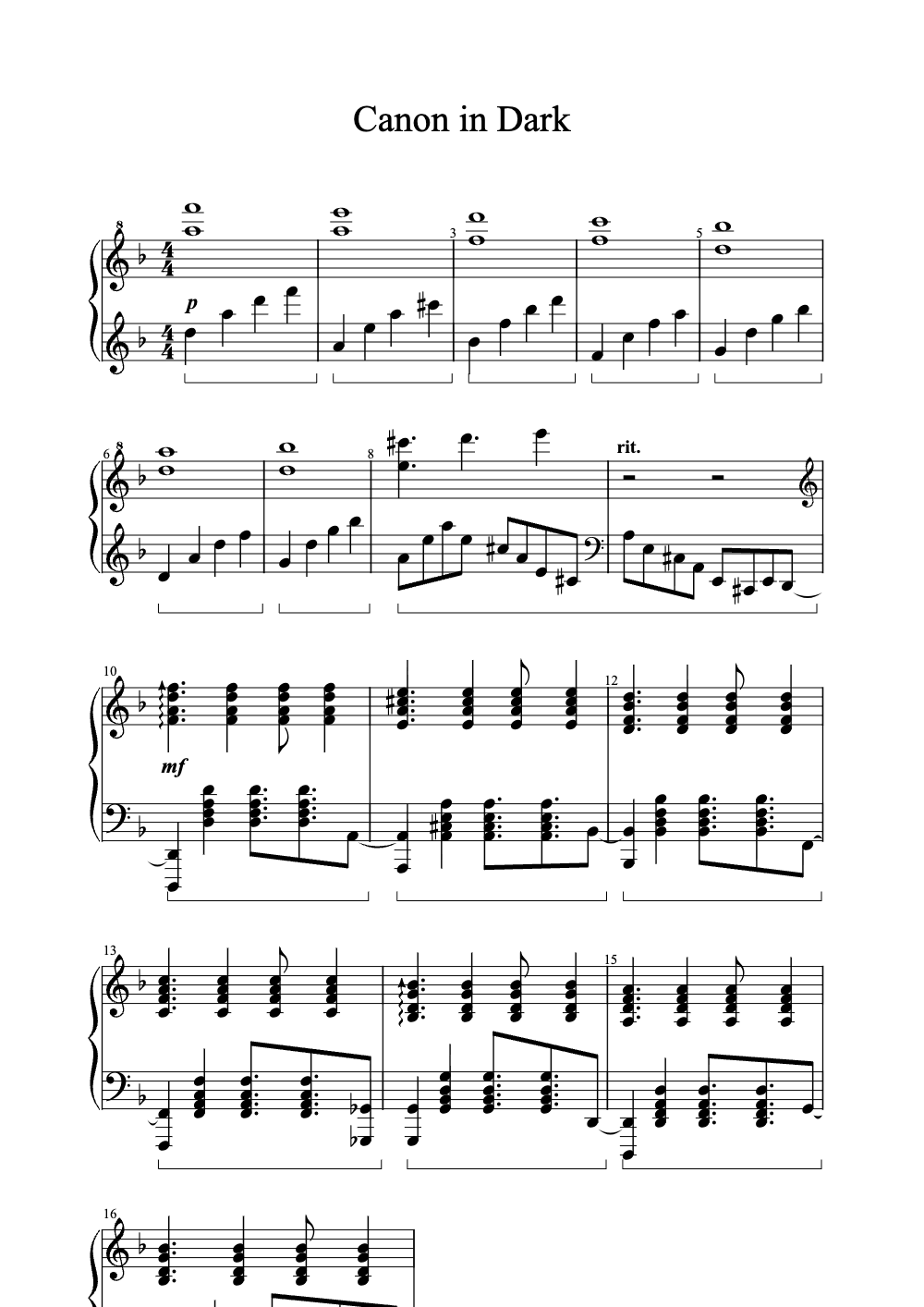 Sheet music preview for Canon in D