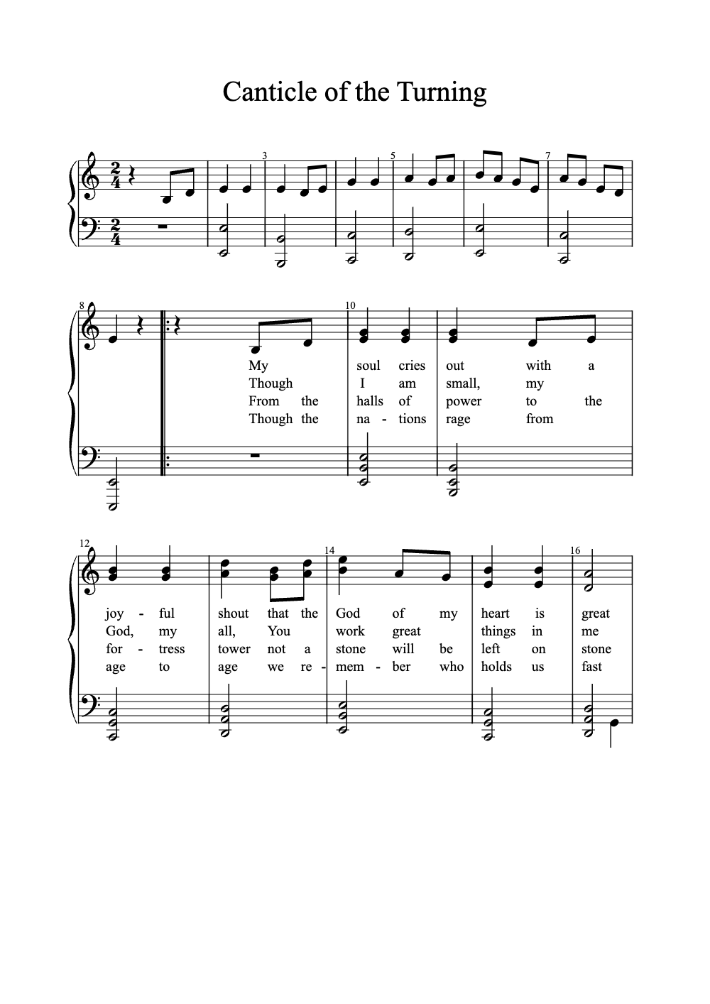 Sheet music preview for Canticle of the Turning