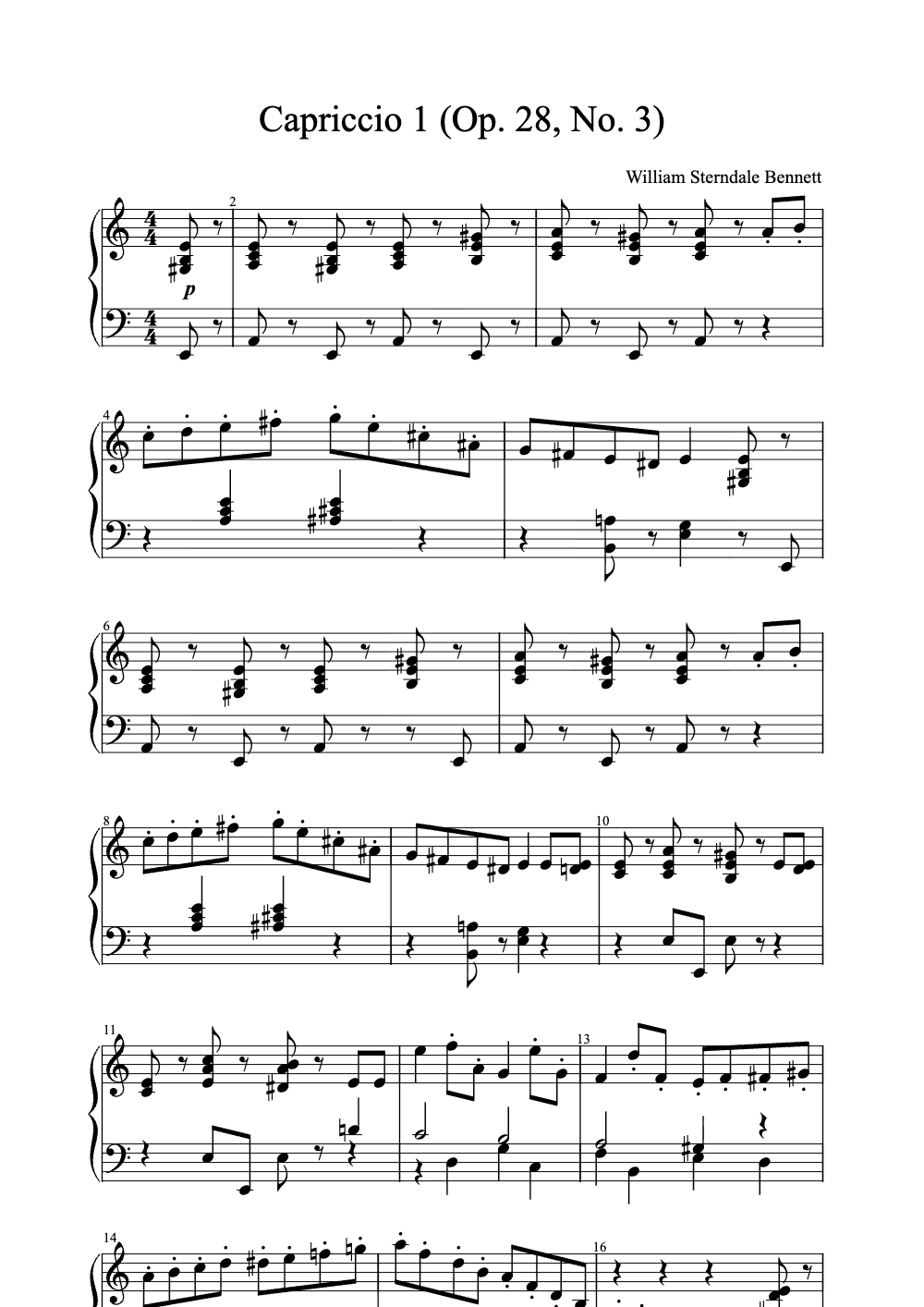 Sheet music preview for Capriccio 1 (Op. 28, No. 3)