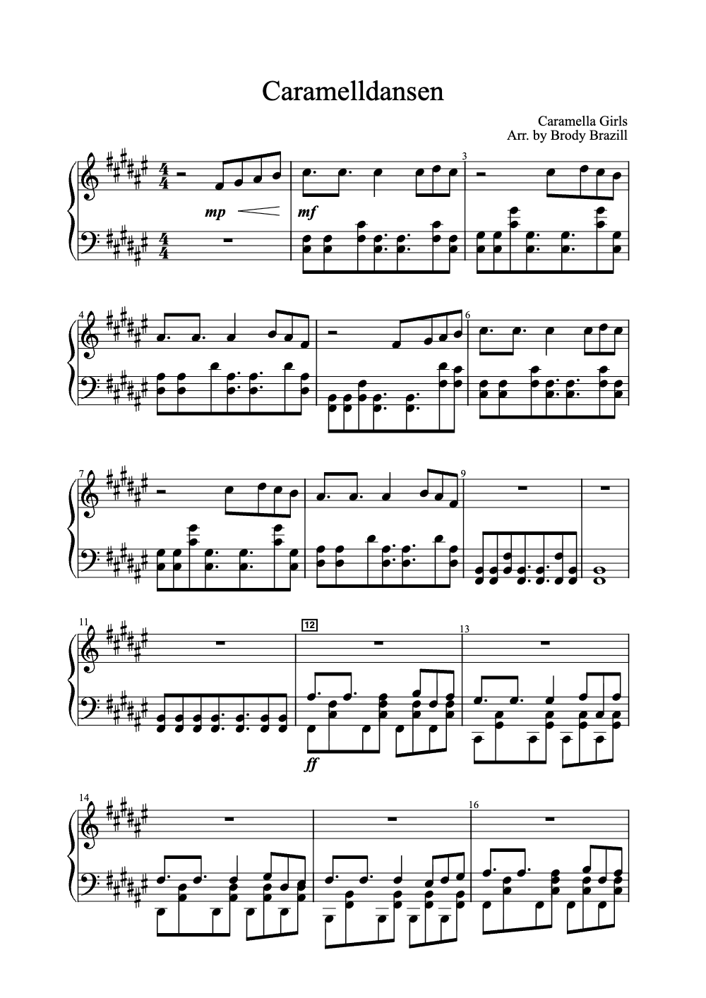 Sheet music preview for Caramelldansen