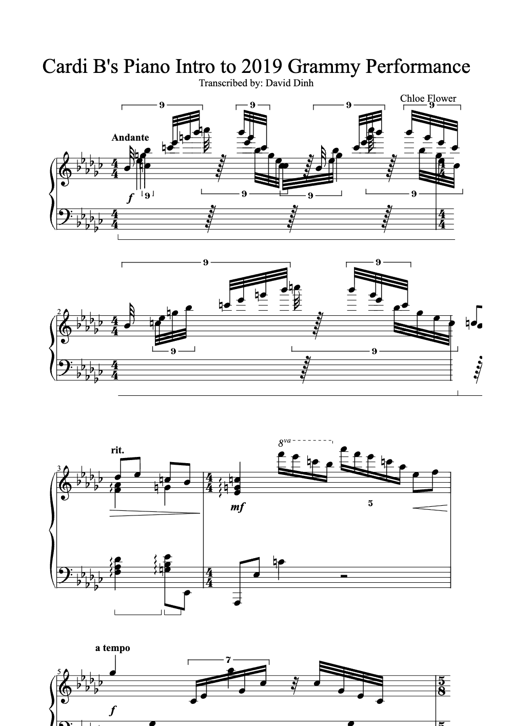 Sheet music preview for Cardi B's Piano Intro to 2019 Grammy Performance