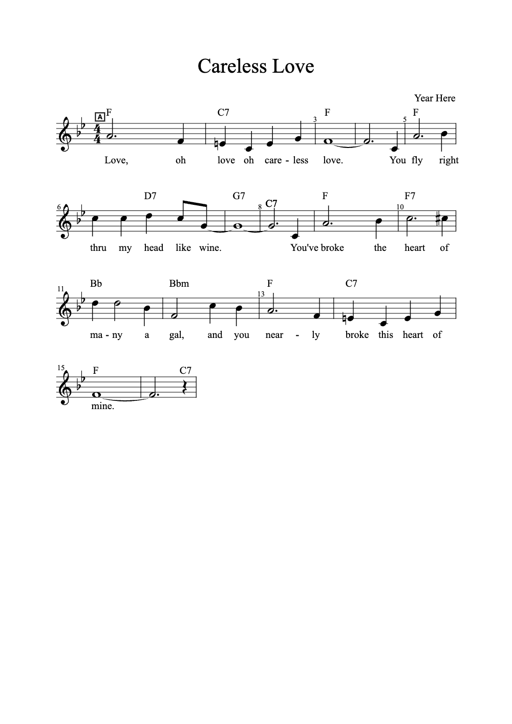 Sheet music preview for Careless Love