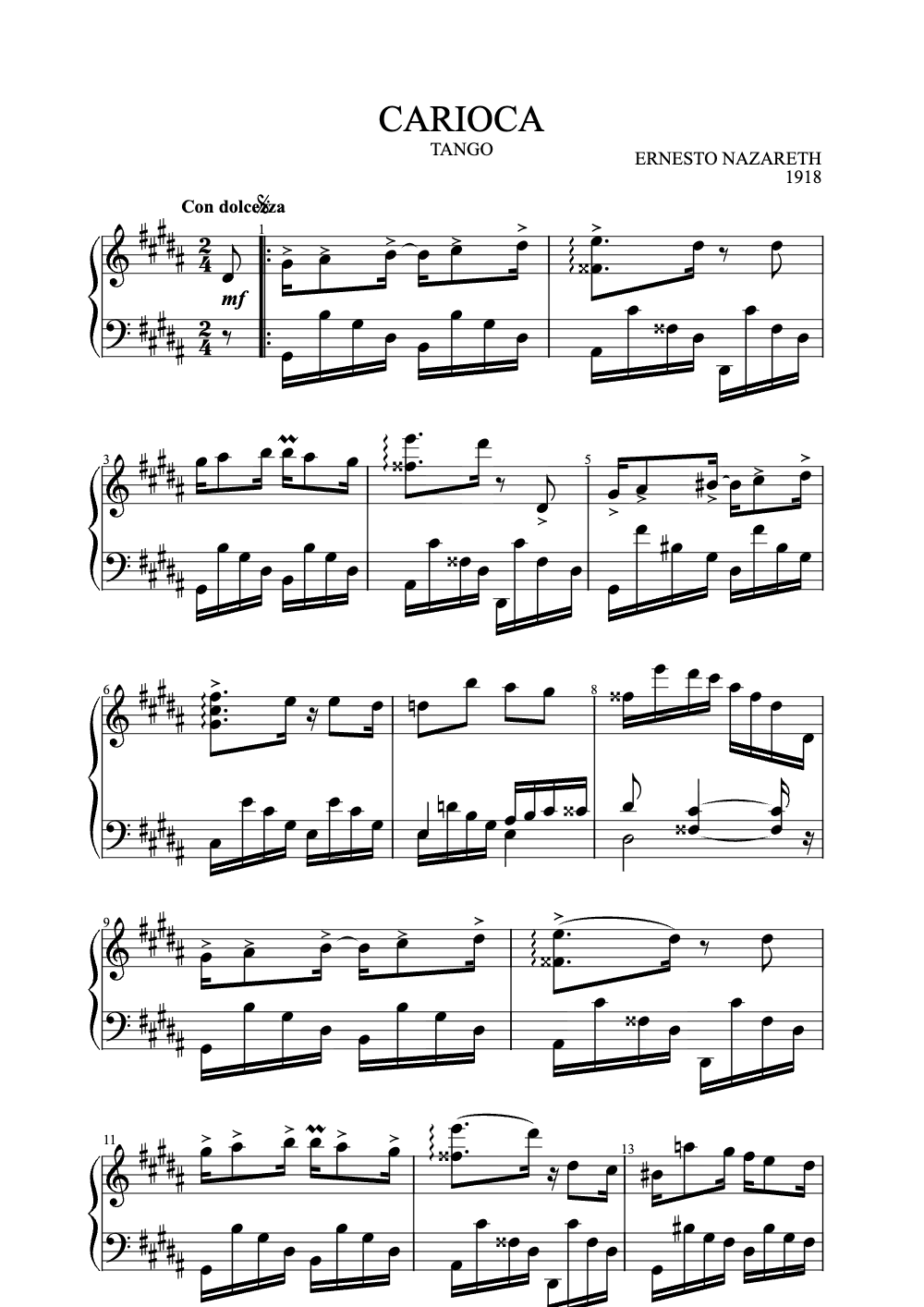 Sheet music preview for Carioca