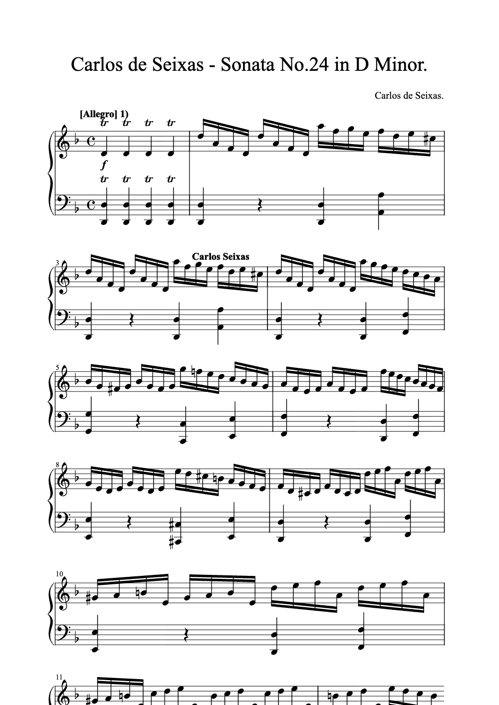 Sheet music preview for Sonata No. 24 in D Minor