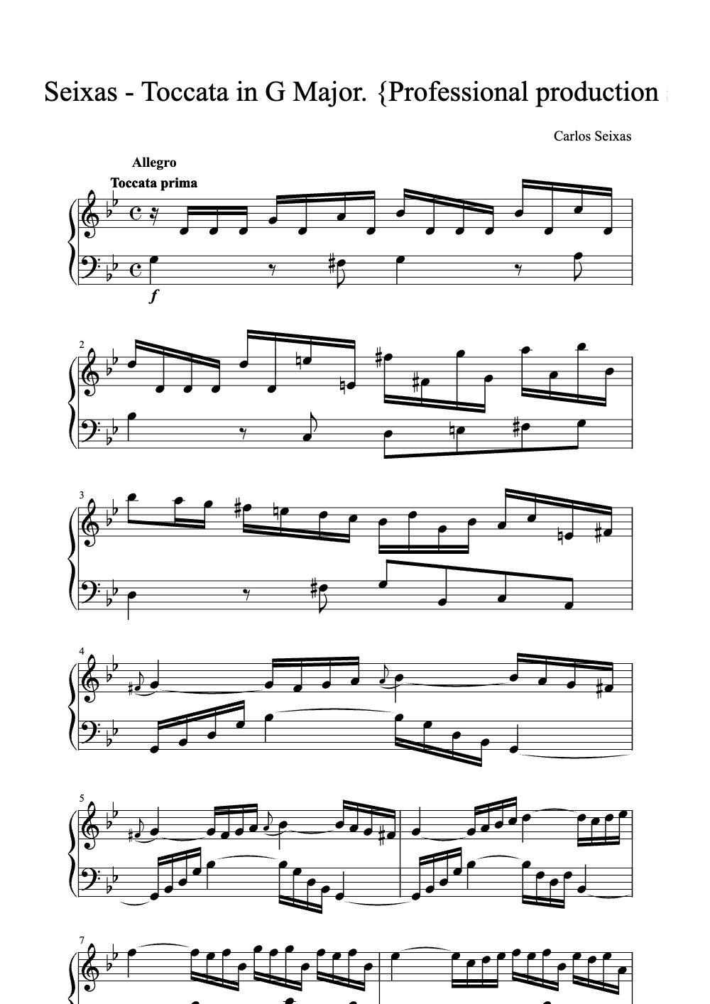 Sheet music preview for Toccata in G Major