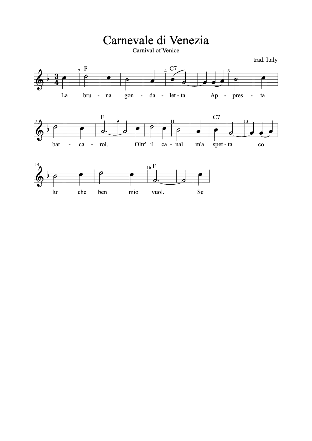 Sheet music preview for Carnevale di Venezia