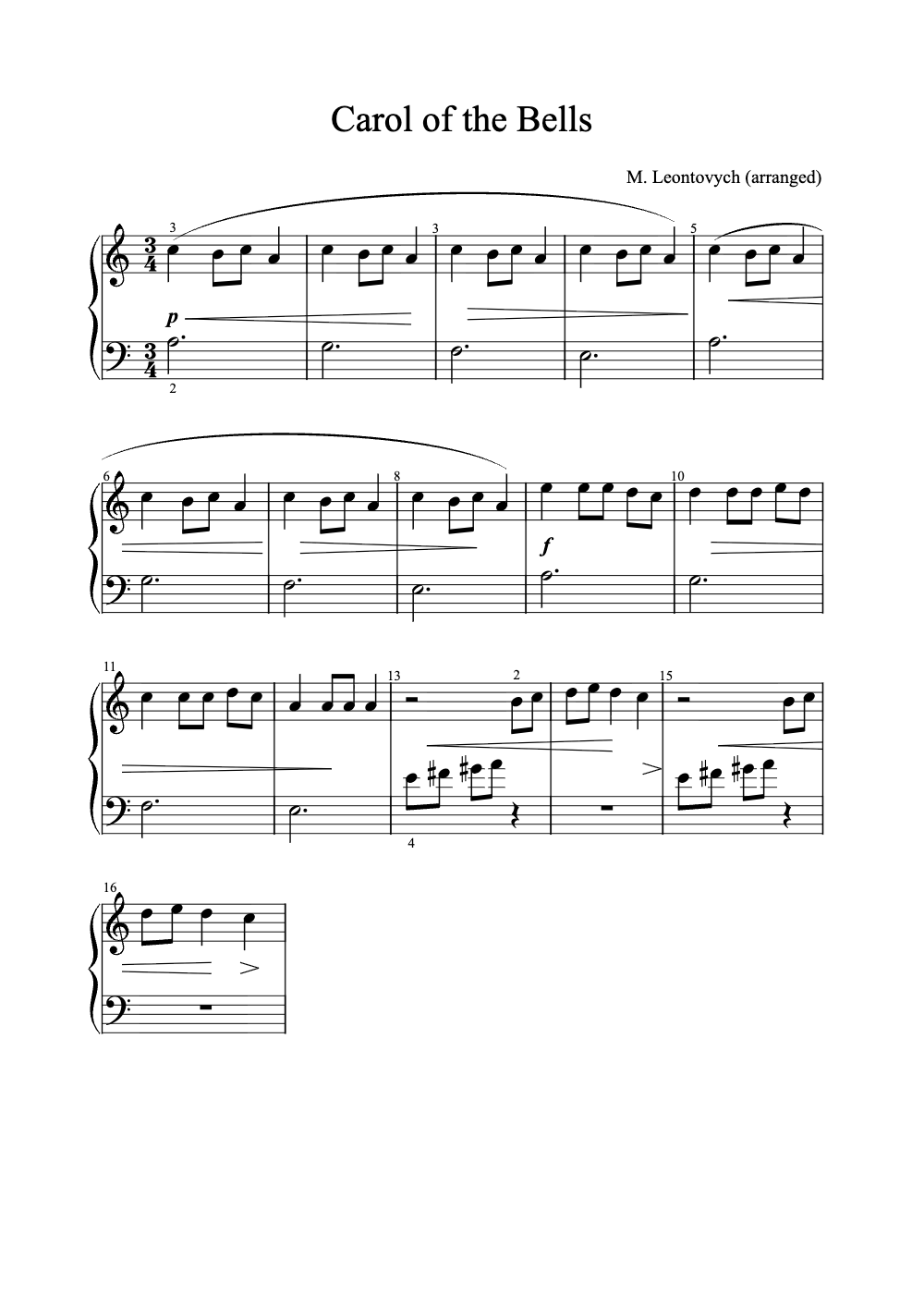 Sheet music preview for Carol of the Bells