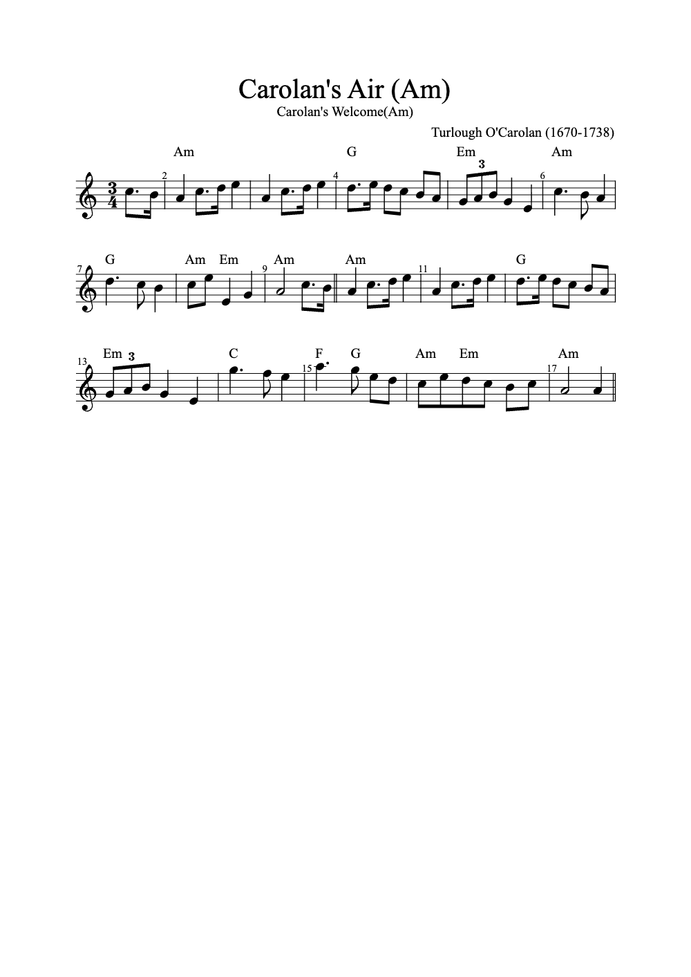 Sheet music preview for Carolan's Air