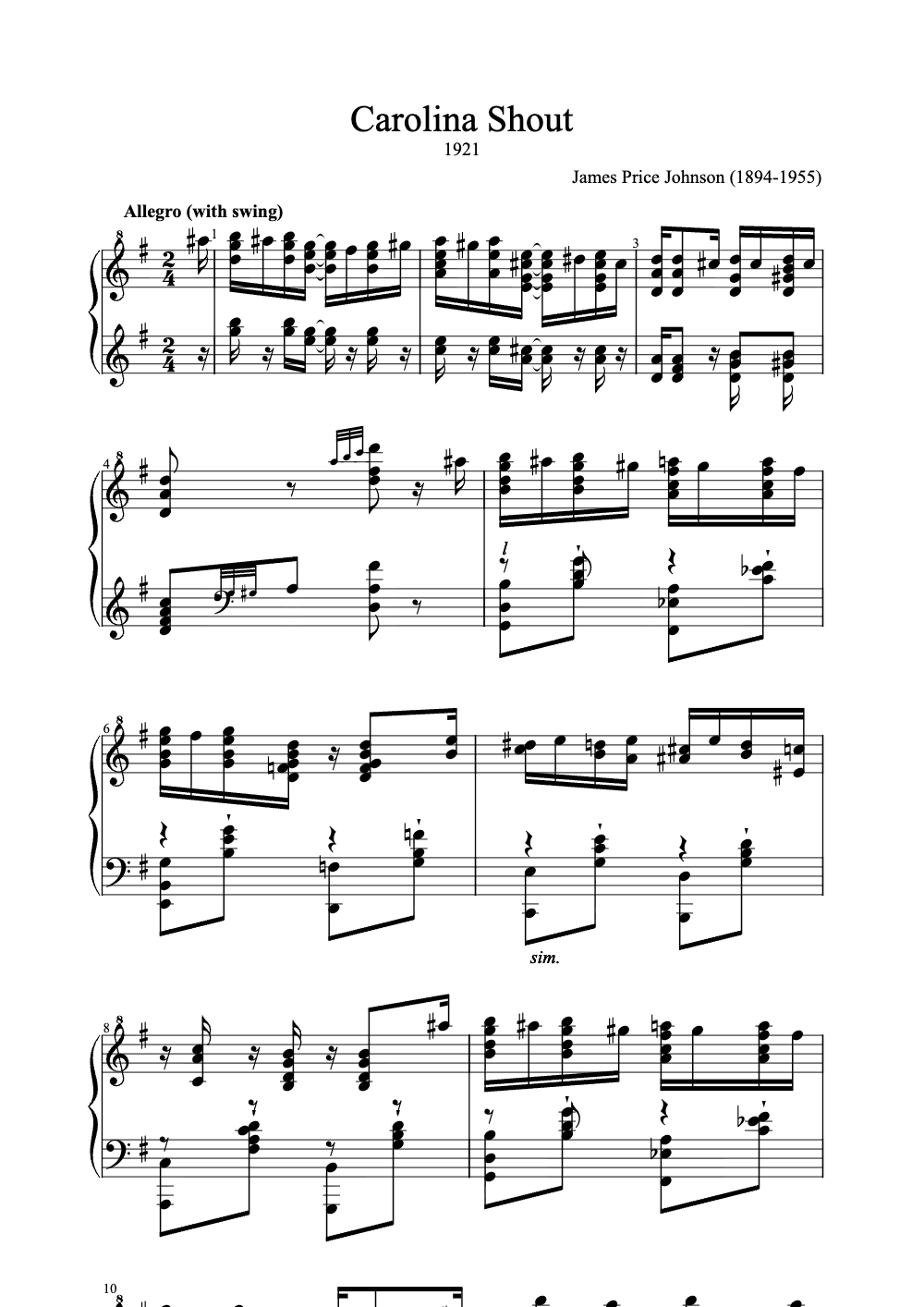 Sheet music preview for Carolina Shout