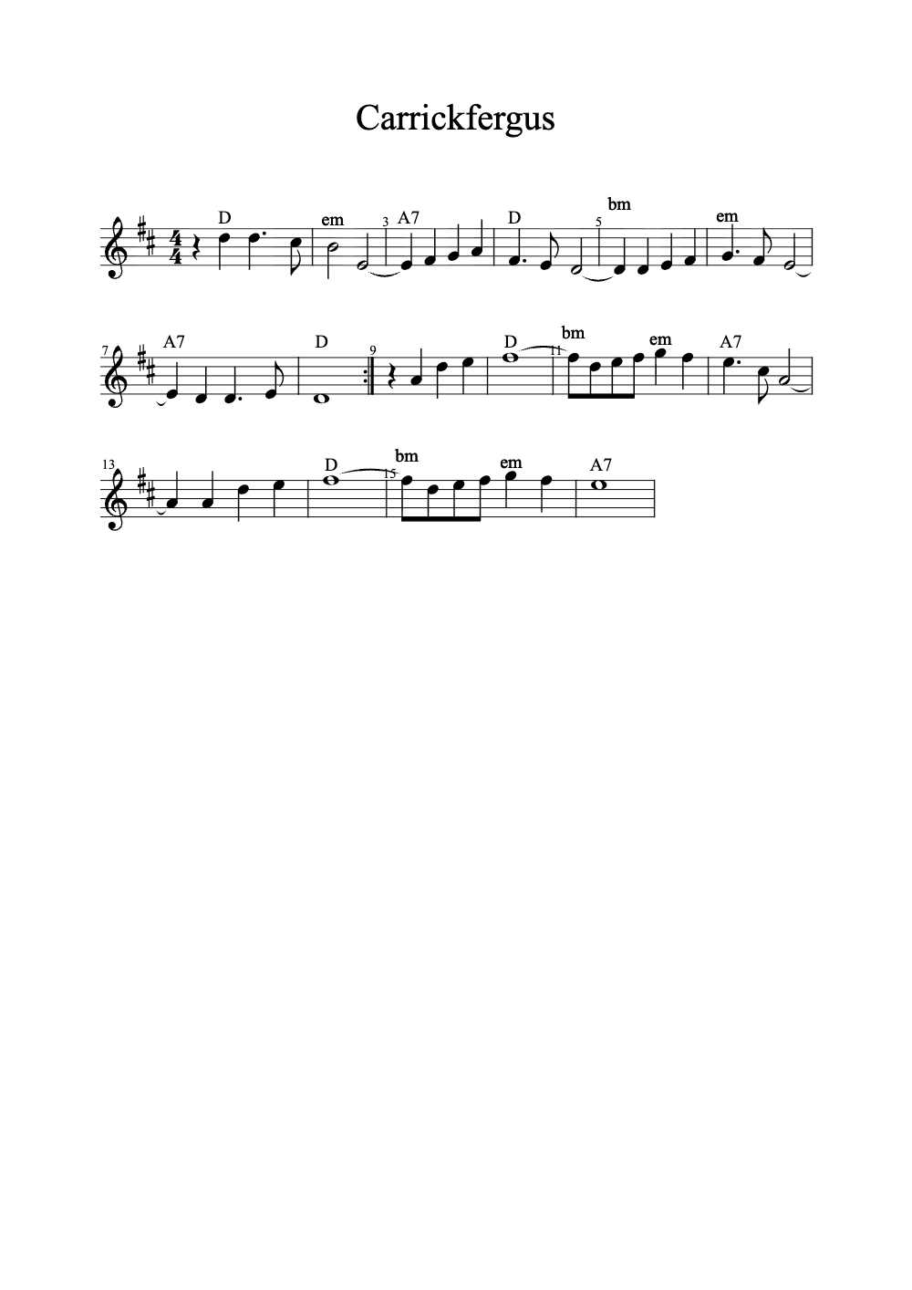 Sheet music preview for Carrickfergus