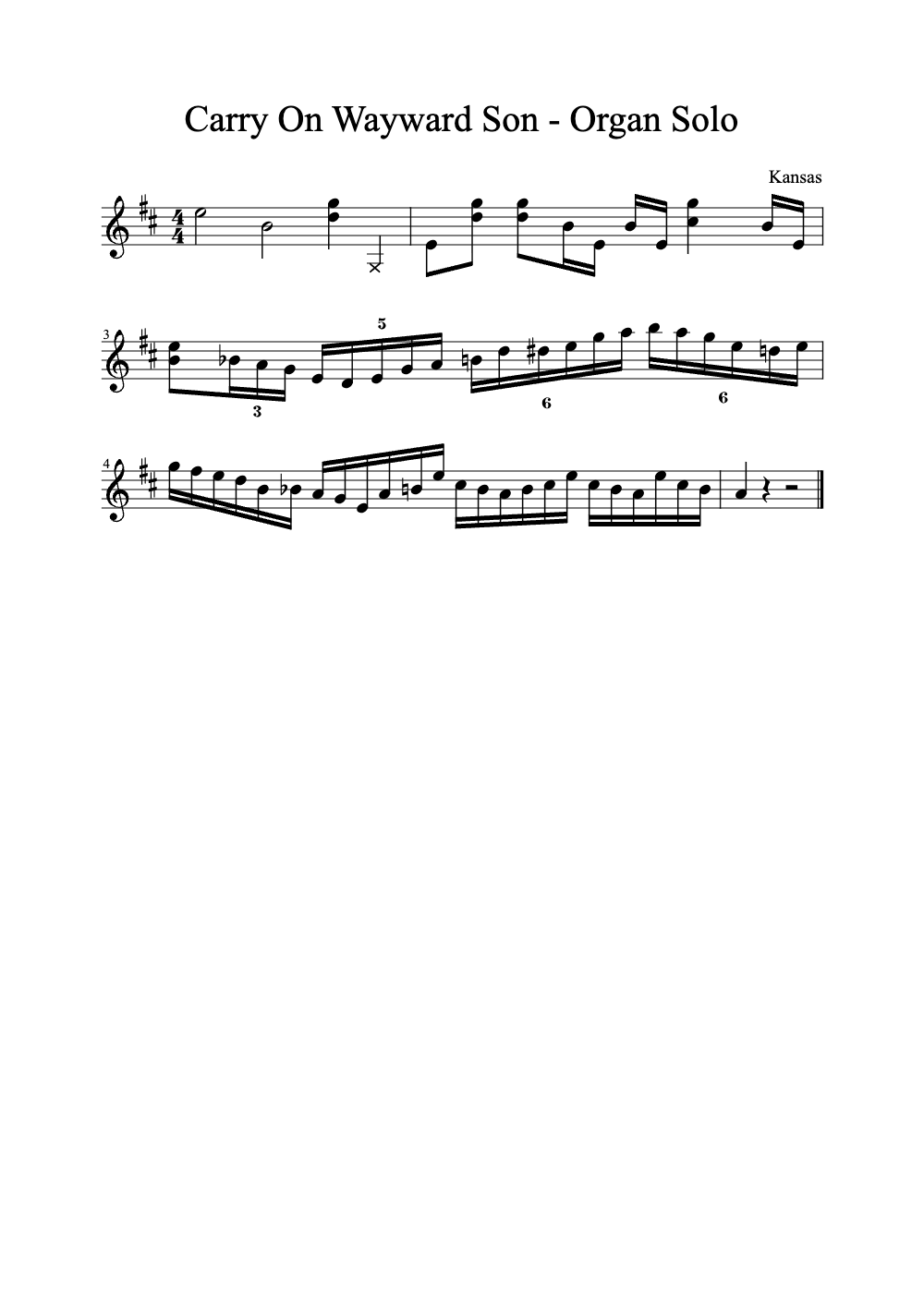 Sheet music preview for Carry On Wayward Son