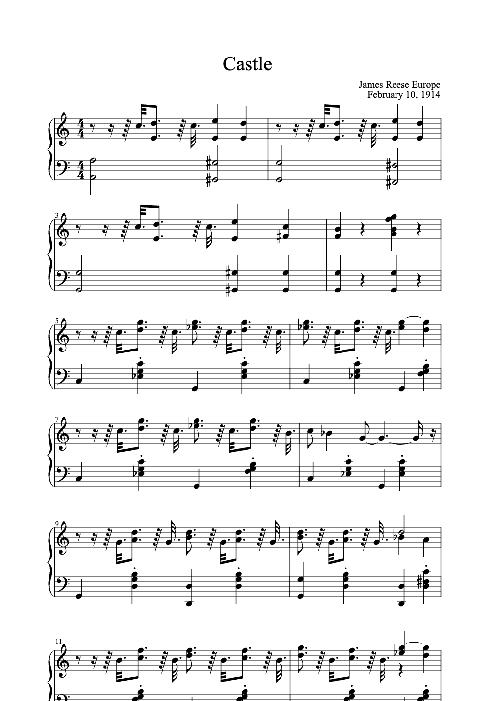 Sheet music preview for Castle