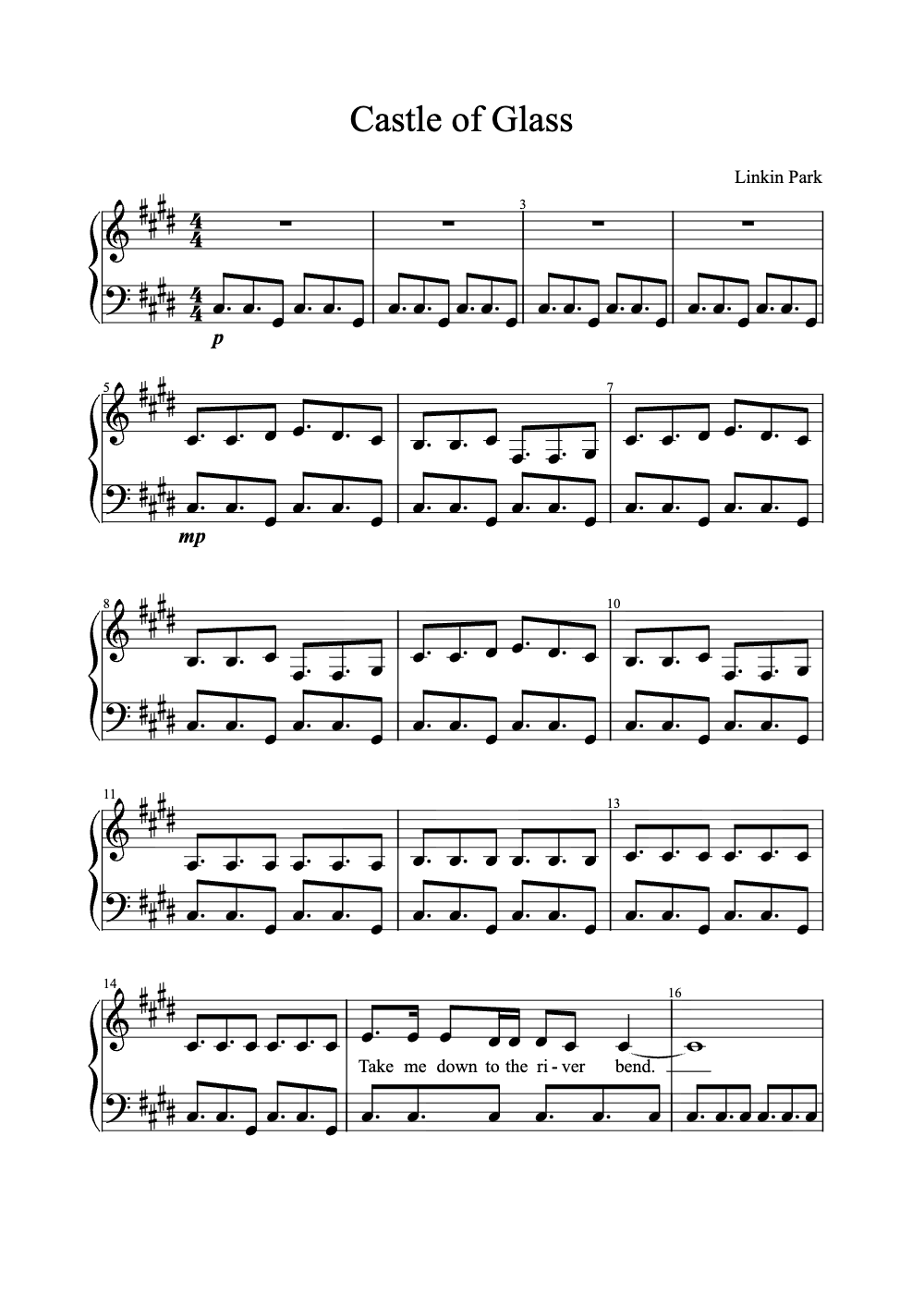 Sheet music preview for Castle of Glass
