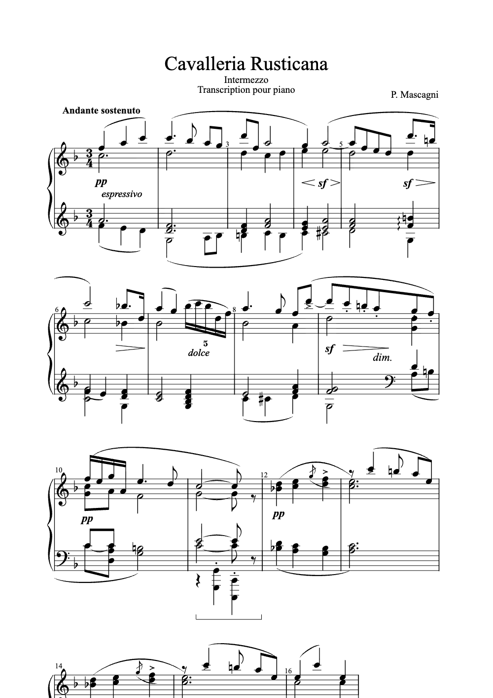Sheet music preview for Cavalleria Rusticana