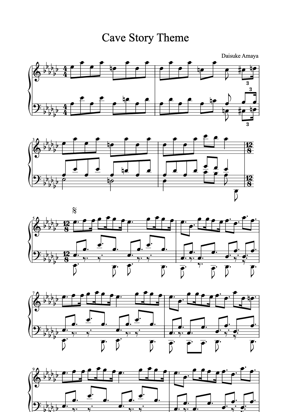Sheet music preview for Cave Story Theme