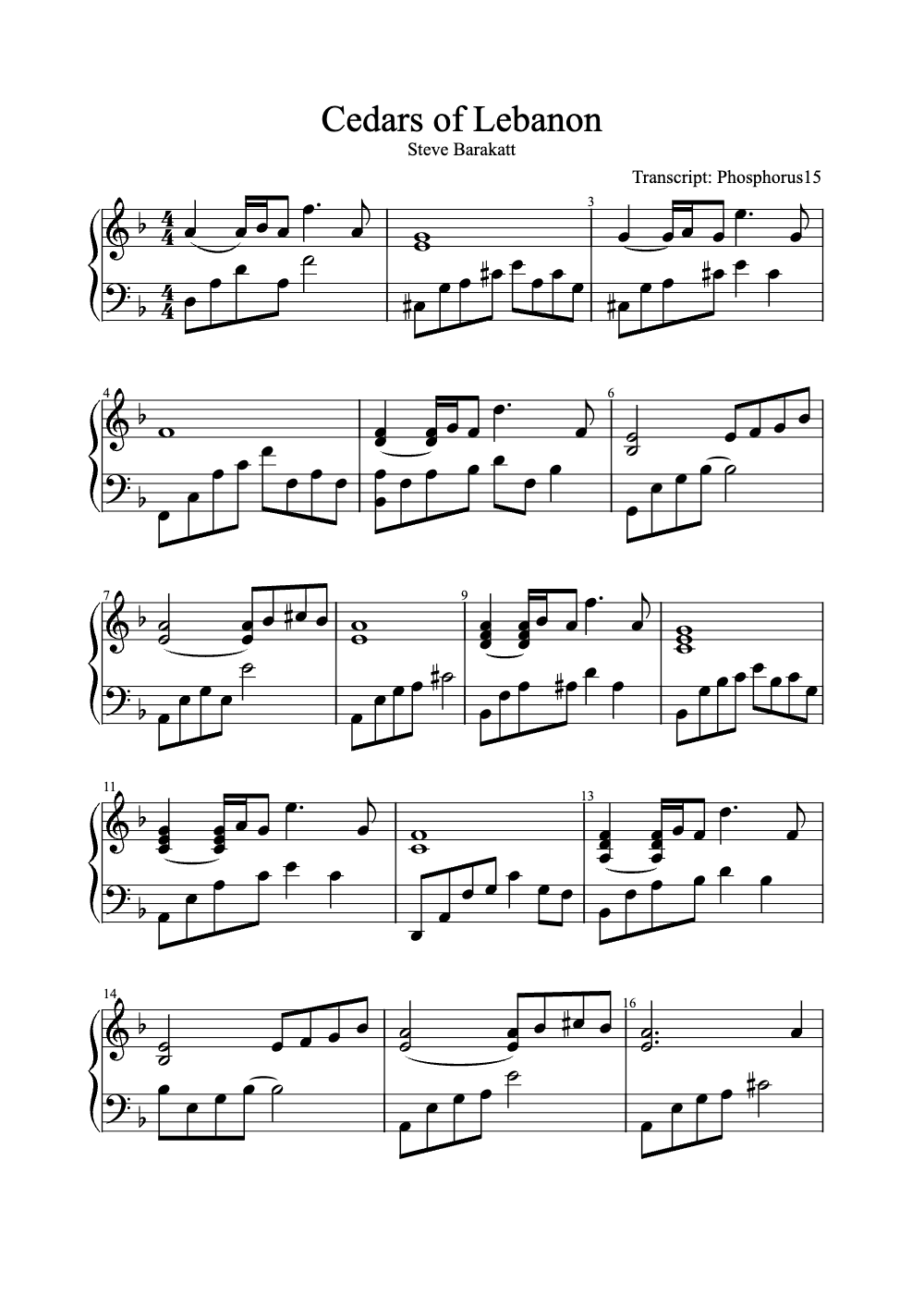Sheet music preview for Cedars of Lebanon