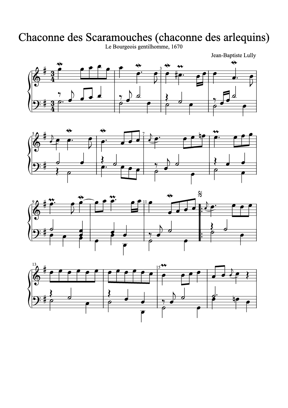 Sheet music preview for Chaconne Des Scaramouches (Chaconne Des Arlequins)