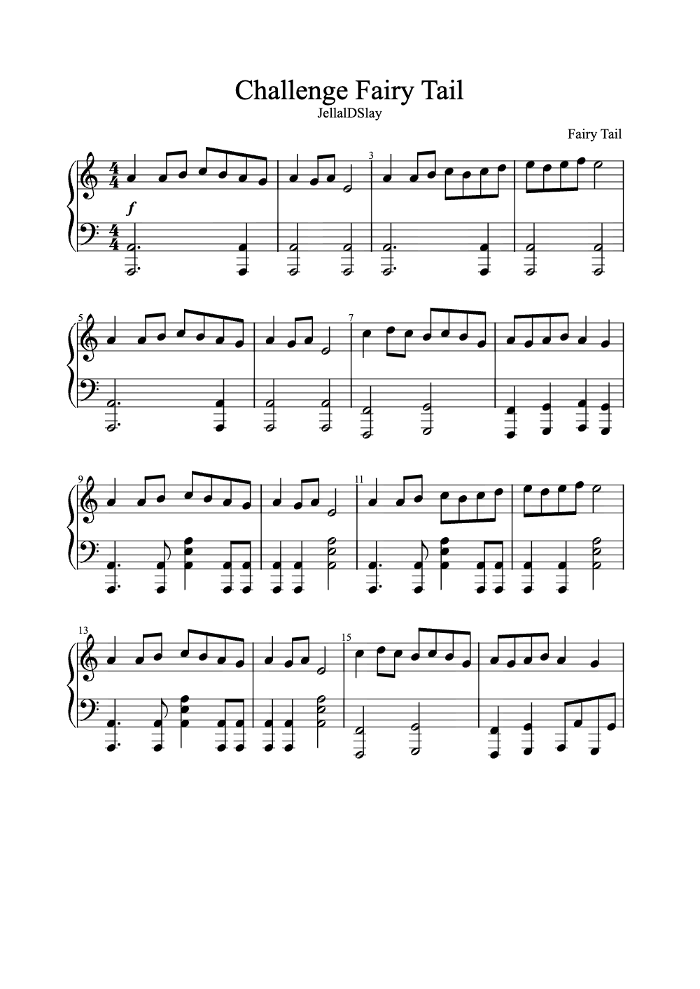Sheet music preview for Challenge Fairy Tail