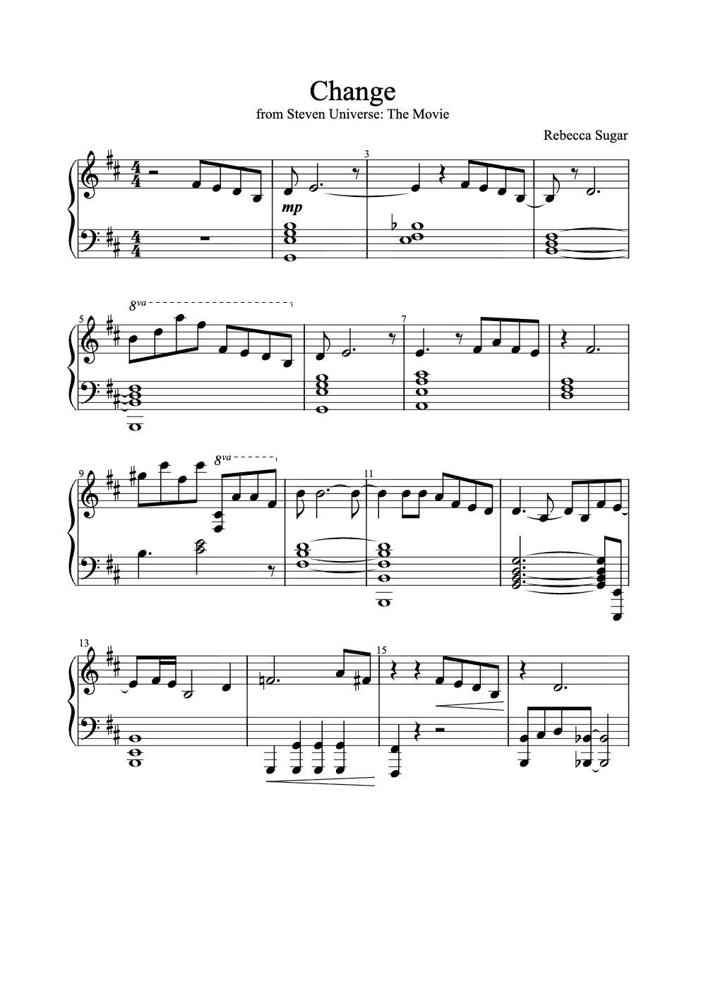 Sheet music preview for Change