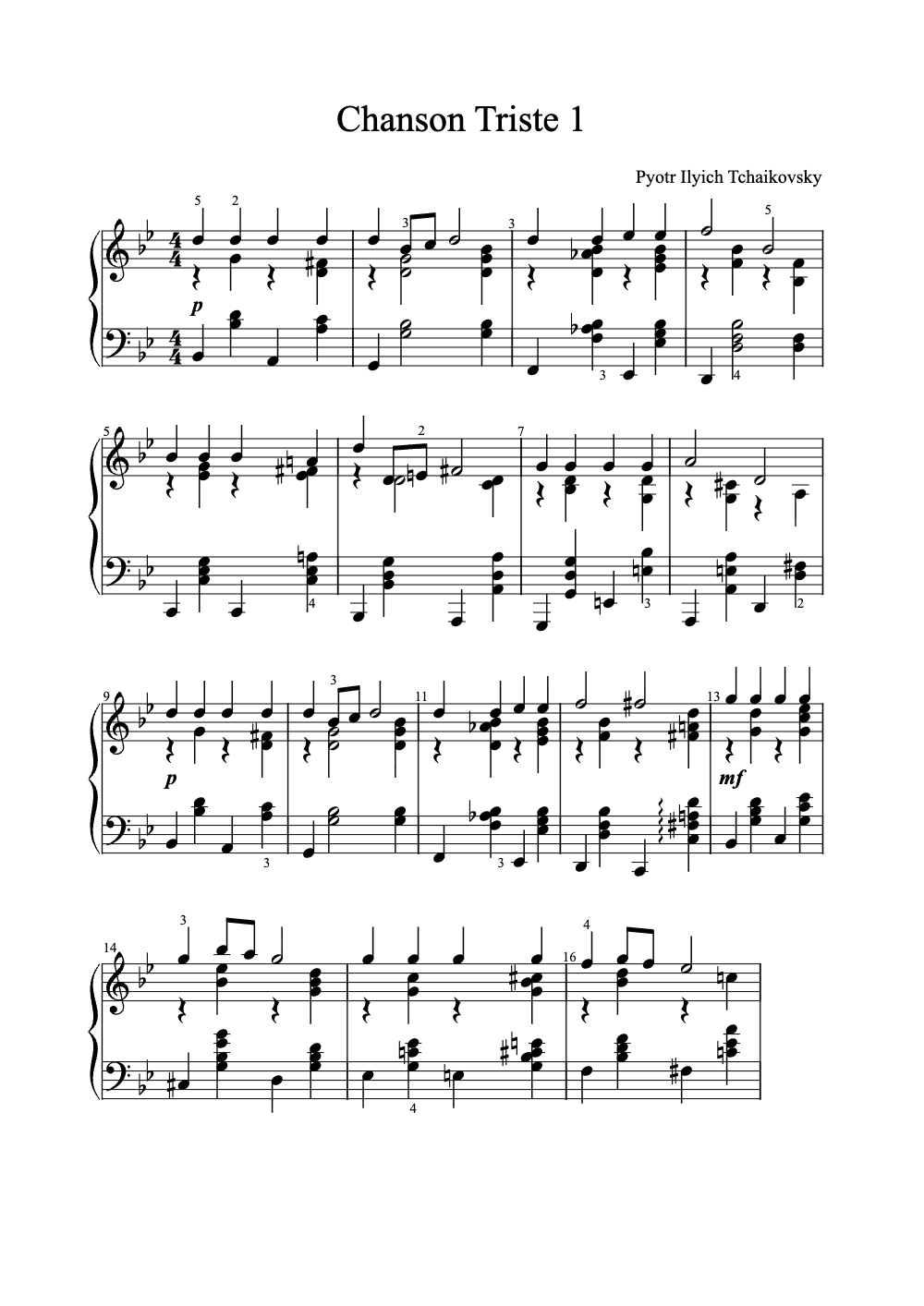 Sheet music preview for Chanson Triste