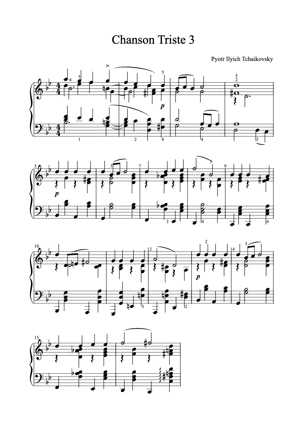 Sheet music preview for Chanson Triste